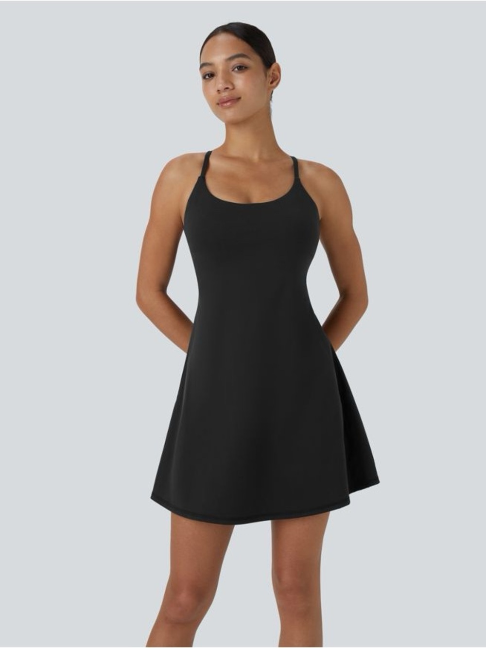 HALARA Black Softly Zero Plush Backless Active Dress